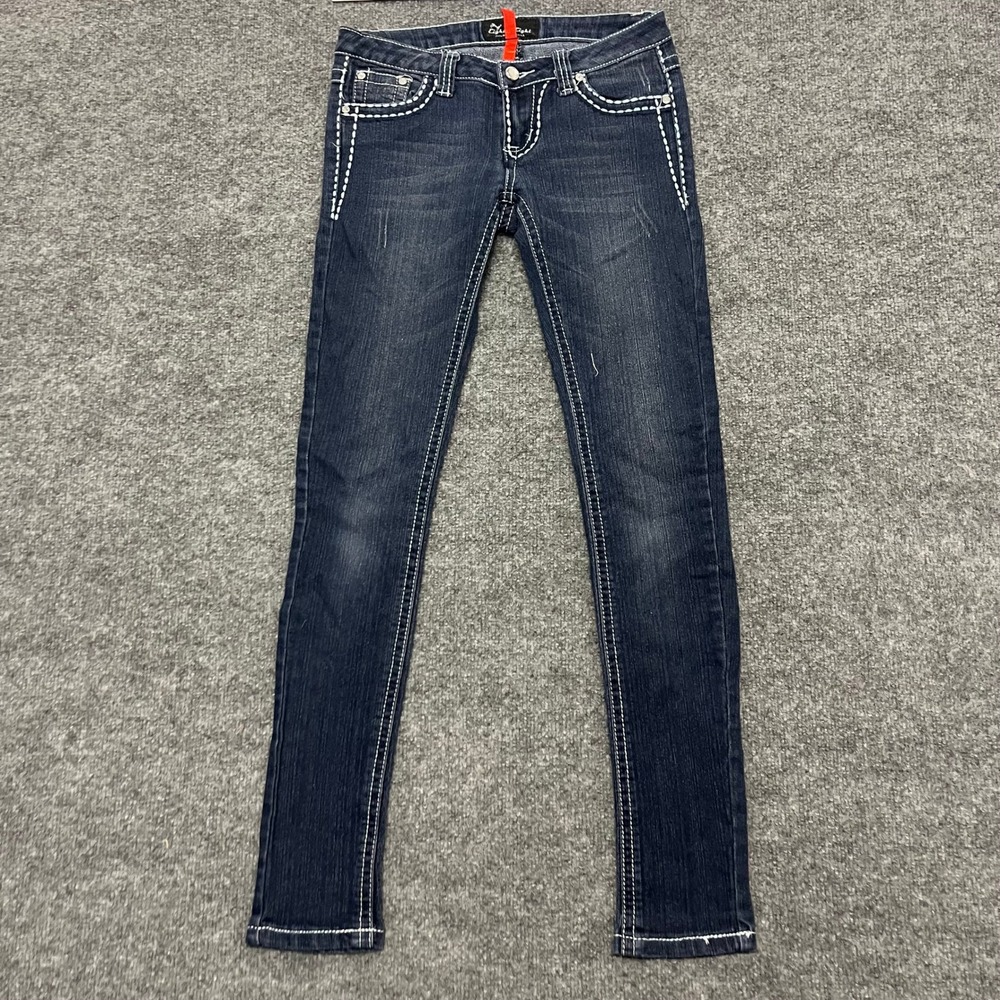 Eighty Eight Jeans Womens Size 26 Dark Wash Skinny Rhinestone Thick Stitch Y2K